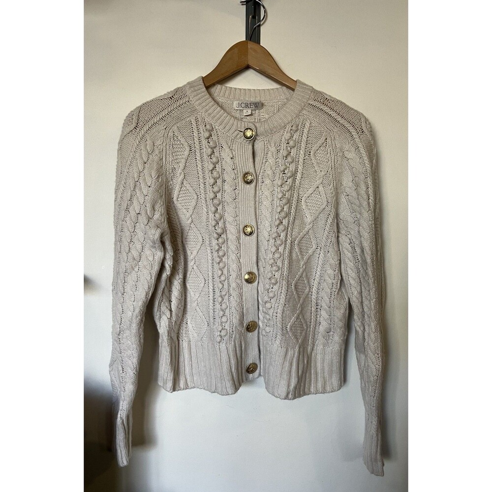 J. Crew Cream Cable-Knit Button Cardigan - Picture 2 of 11